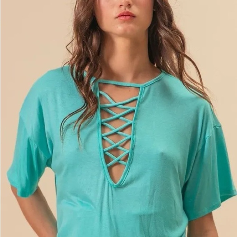 BiBi Jersey Knit Top with Criss Cross Front Neck Detail - Picture 4 of 6